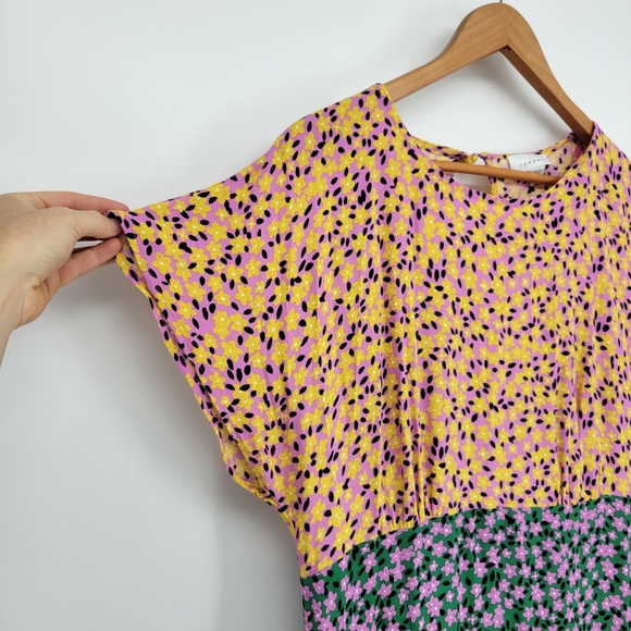 Topshop women's micro ditzy floral maxy dress 10 short sleeve ruffle hem - Picture 2 of 10